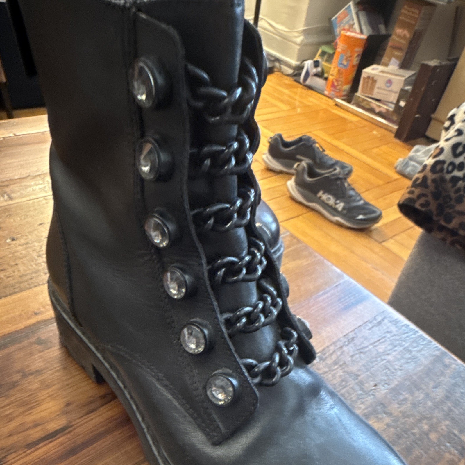 Kurt Geiger London Women’s Black Leather Combat Ankle Boots Zip, US 6.5