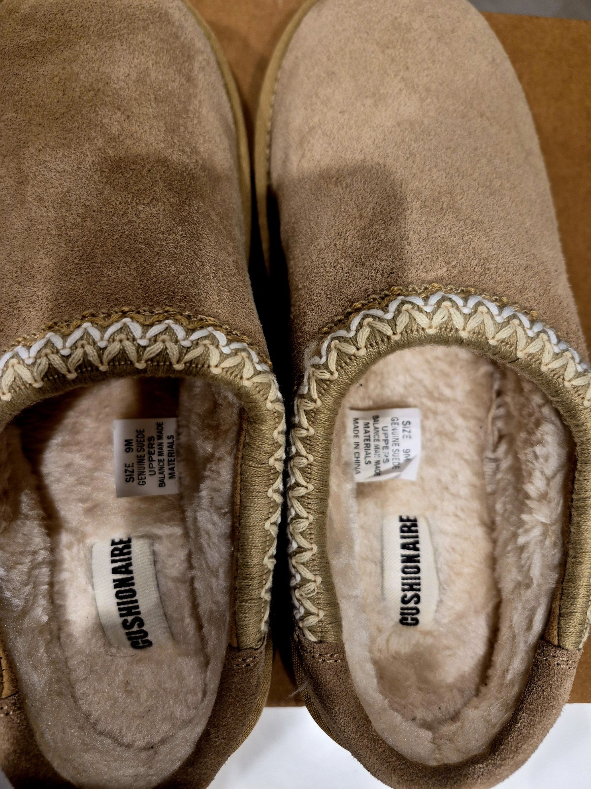 CUSHIONAIRE Luper Suede Faux Fur Lined Slip-On Slippers Brown/Beige US 9
