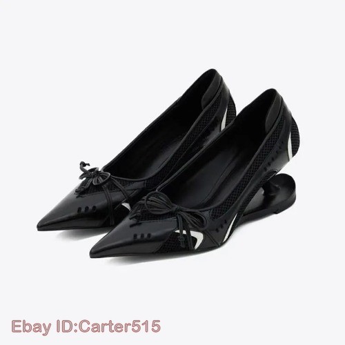 New Special Heel Spliced Heels Pointed Toe Heels Fashion Shallow Mouth Bow